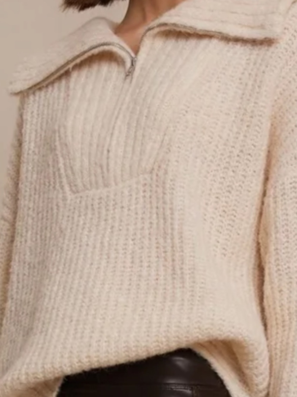 A.L.C. Cream Chunky Knit Sweater with Half-Zip